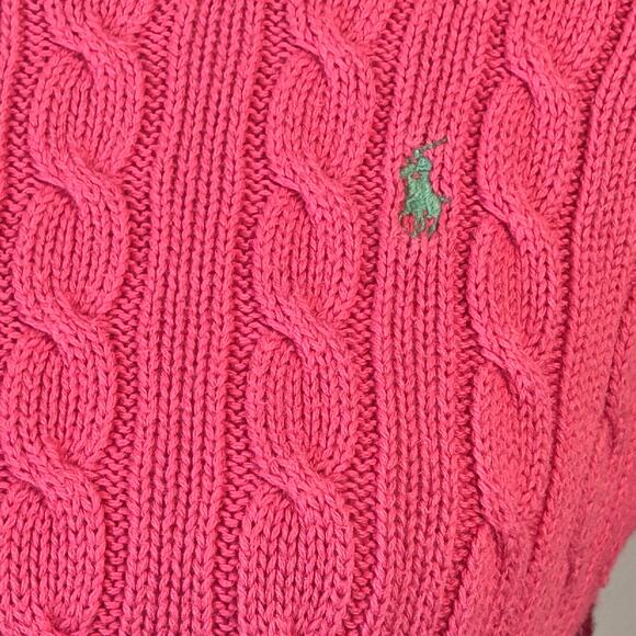 Ralph Lauren women's pink cotton cable knit crew neck sweater size S - Picture 2 of 6